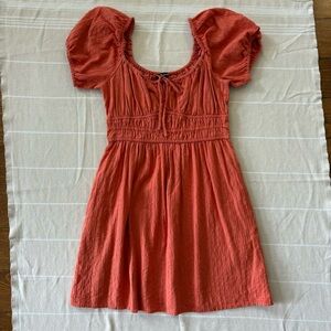Madewell Rust Red Puff Sleeve Mini Dress
